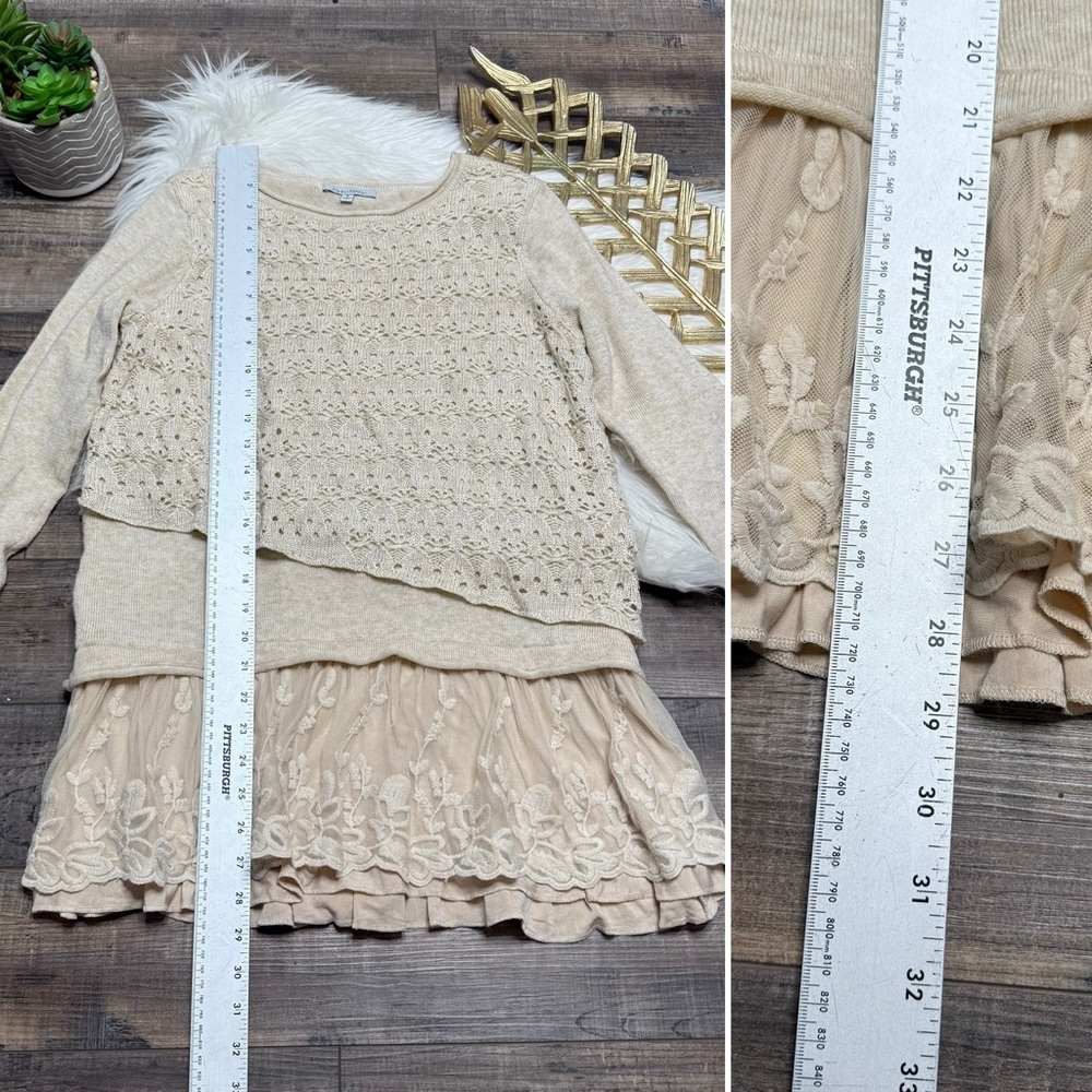 John Mark Cream Lace Layer Knit Sweater - Picture 7 of 9
